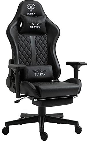 TRISENS Gaming Stuhl mit Fußstütze und ergonomsichen 4D-Armlehnen - Gaming Chair in Sportsitz Optik - Gamer Stuhl mit verstellbaren Rückenstützkissen für gesündere Sitzhaltung, Farbe:Schwarz