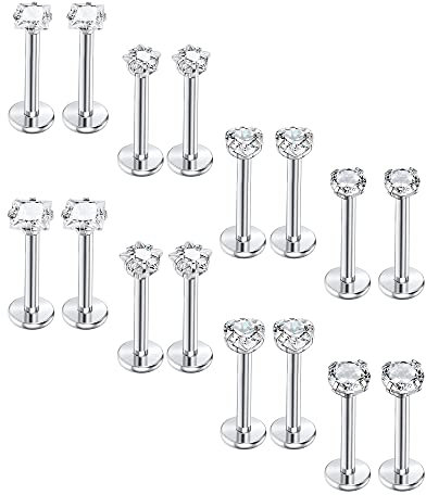 Milacolato 16PCS 16G Monroe Lippenringe Labret Piercing mit 3/4mm CZ Chirurgenstahl Knorpel Tragus Helix Piercing Stud Schmuck 6mm 8mm 10mm