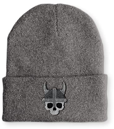 tshirtladen Wikinger Skull Design Statement Wintermütze Mütze Beanie für Damen und Herren, Farbe: Grau