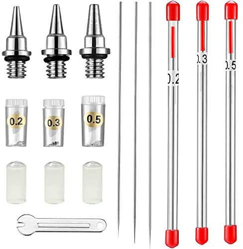 Magicrose Airbrush Replacement Parts Kit 10 Pieces with 0.2/0.3/0.5 mm Airbrush Nozzle,Airbrush Needle,Needle Cap Protective Sleeve,Replacement Parts for Spray Gun Sprayer Accessories