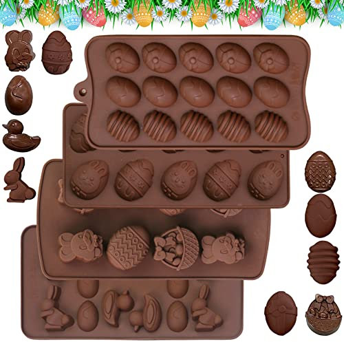 4 Pièces Moule à Pâques en Silicone, Moule À Chocolat en Silicone Moule Lapin, Oeuf de Lapin de Pâques Moule à Chocolat pour Décoration de Gâteaux,Chocolat,biscuits,Candy
