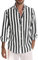 Chemise en lin pour homme à rayures - Manches longues - Pour l'été - Pour les loisirs - Funky Hawaïen - Manches longues - Chemise décontractée - Coupe régulière, Noir , XXXL