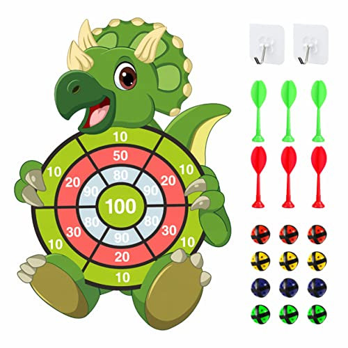 Dartscheibe für Kinder - 27 inches, Dinosaurier Spielzeug Thema Dart Board mit 12 Bällen Brettspiele Toy, Oppelseitige Safe Game Geschenk Outdoor Indoor Spiel Wahl,69cm