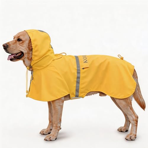 KOOGAL Große Hunde Regenjacken Mit Kapuze,Hunde Regenmantel,Mit Reflektierenden Sicherheitsstreifen, Wasserdichter Hundemackintosh, Geeignet Für Mittlere Und Große(Gelb, 6XL)