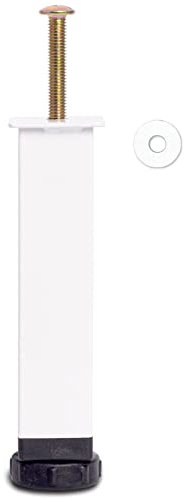 HAOMEO Pied de Lit, Pieds pour Sommier à Lattes Universel | Hauteur: 20cm(+2cm) Reglable | Design: Blanc Metallique | Carré: 3x3 cm | pour Les Cadres | avec 2 Boulons M8×60mm | 1 Pièce