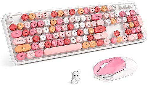 MOFII Ensemble clavier et souris sans fil rétro avec pavé numérique et jolie souris sans fil 2,4 GHz pour ordinateur, PC, ordinateur de bureau, ordinateur portable, WindowsXP/7/8/10 (blanc laiteux