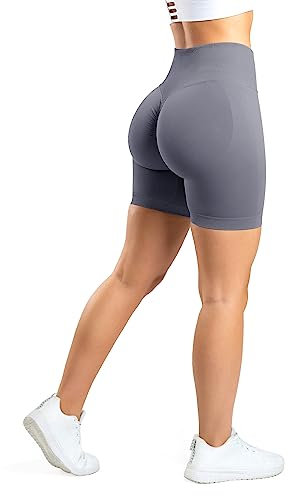 RIOJOY Gym Shorts Damen Sport Leggings Kurz Push Up Booty Fitness Workout Yoga Biker Shorts, Dunkelgrau M