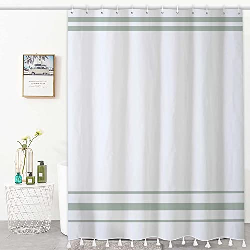 Bovlleetd Tenda da Doccia con Nappe Verdi Boho Chic Verde a Righe Minimalista Moderna Tenda da Doccia Tenda da Doccia in Tessuto Impermeabile per la Decorazione del Bagno 180x180cm