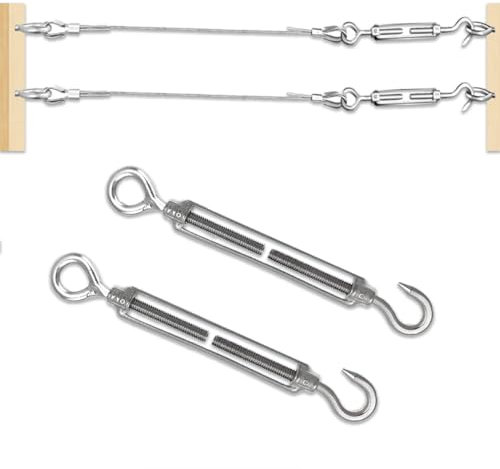 Plstod 2 Stück Spannschloss M8 Verstellbare Spannschloss Edelstahl 304 Seilspanner mit Haken und Ösen, Drahtspanner für Sonnensegel, Seil, Gartendraht, oder Wäscheleine zu Spannen