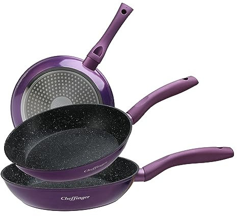 3tlg Pfannenset Induktion Bratpfanne Pfanne antihaft marmor ø20-24-28cm Lila