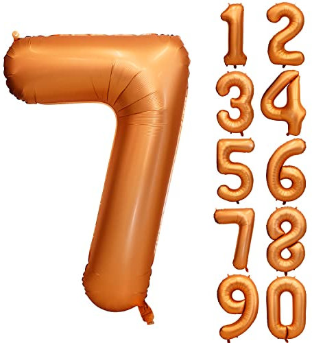 Orange Geburtstag Ballon Zahl 7 in Farbe Riesen Folienballon Mylar Helium luftballon für Hochzeit Babyparty Jubiläum Geburtstagsdeko Mädchen Jungen Happy Birthday Party Deko
