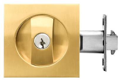 Pocket Door Lock,Privacy Door Hardware Suitable for Bathroom Bedroom etc Recessed 2 Sided, 2 3/8 Backset, Invisible Hardware for 1 3/8” to 2 3/16” Thickness Door (Gold, Keyed Lock)