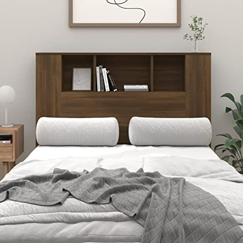 DJEKA Kopfteil Bett Mit Stauraum 120x18,5x104,5 cm Kopfteil mit Ablagen Kopfteil Bett Kopfenden Bett Kopfteil Kopfteil-Regal Wand-Kopfteil Bücherregal Kopfteil Braune Eiche