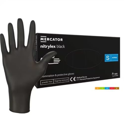 Einweghandschuhe Schwarz S 100 Stück Nitrilhandschuhe puderfrei, Handschuhe Einweg latexfrei, strapazierfähige reißfeste Gummihandschuhe, Einweghandschuhe für Kochen Reinigen Tattoo & Nagelpflege