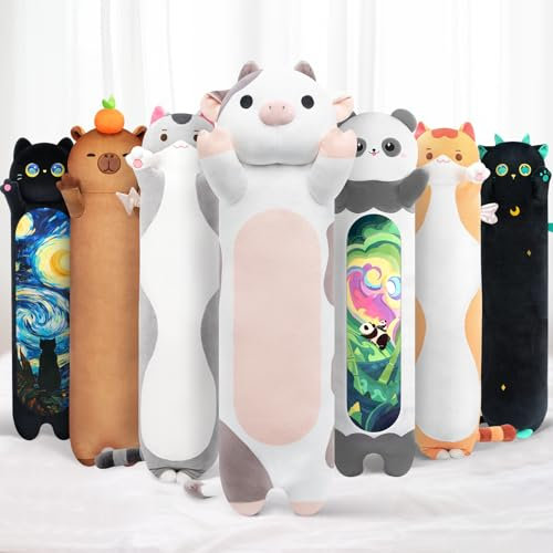 Mewaii 50CM Kuscheltier Kawaii Langes Kuh Plüsch Kissen Kuh Stofftiere Plüschtier Ausgestopftes Tier Spielzeug Kuschelkissen Geschenk Plüschkissen