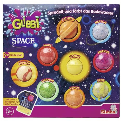 Glibbi Space, 9 Badebomben, inkl. Infokarten über die Planeten, Badespaß ab 3 Jahren
