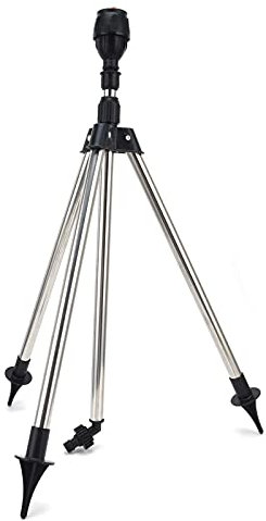 Aspersor Giratorio de 360 ​​Grados de Acero Inoxidable para Riego de Jardines y Plantas con Trípode para Fácil Uso y Altura Ajustable, Material Duradero para Uso en Exteriores