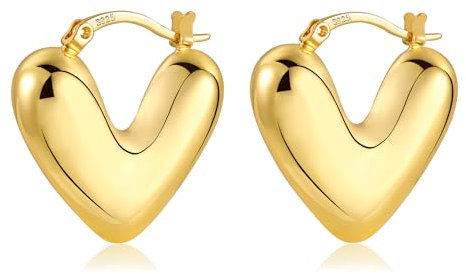 ALEXCRAFT Orecchini Donna Oro Cuore Dorato Chunky Bombati