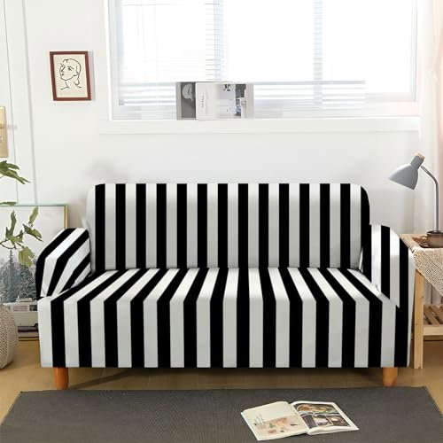 ACSMCQ Sofa Bezug 1 2 3 4 Sitzer geometrische Streifen schwarz und weiß Couchbezug Stretch Schonbezug Universal Sofahusse für Armlehnen Sofa Abdeckung Spandex Polyester Antirutsch Sofa Überzug