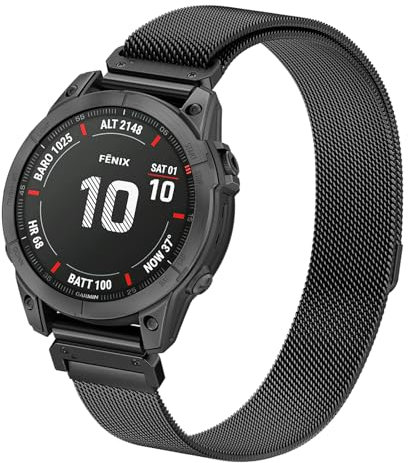 AK Smartwatch Armband für Garmin Fenix 7/6/5, Instinct/Instinct 2, Forerunner 935/945/745, Approach S60/S62 - Schwarz, Unisex, Rund