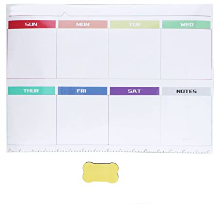 Wöchentliches Dry Erase Board für Kühlschrank, Nicht-Magnetisch Selbstklebend Wiederverwendbarer Wochenkalender Whiteboard Planer mit Radiergummi für Kühlschrank Küche (42x30cm/16,5x11,8 Zoll)