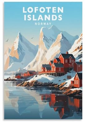 Jdjdu Poster Norwegen Lofoten Inseln Vintage Reise Poster Geschenk Wanddekoration Gemälde Poster Leinwand Kunst Poster