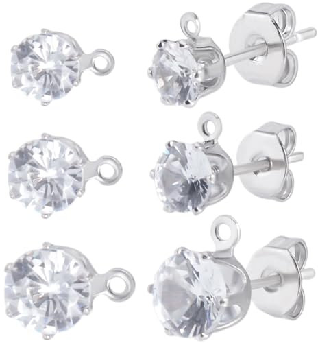 Beebeecraft 1 scatola 30 pezzi Perni per Orecni con Zirconi Cubici con Anello 925 risultati di Orecni A Bottone In Argento Sterling per La Creazione di Gioielli Fai Da Te (5/7.5/9mm)