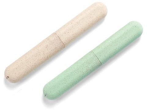 FloraVigo 2er-Pack Zahnbürstenetui, tragbares Zahnbürstenetui, Reisezahnbürste, umweltfreundliches Reisezahnbürstenetui, geeignet für Reisen, Zuhause, Kinder (weiß und grün)