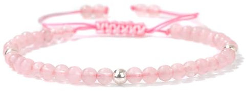 JENCVNL 4mm Naturelle Bracelet Perles pour Femme, Réglable Pierre Naturelle Bracelets Naturelle Bracelets Perles Cadeau pour Femmes Filles (Quartz Rose-B)