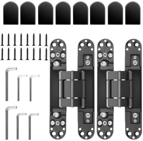 maXpeedingrods 2Pcs Hidden Door Hinge, 7 Inch Invisible Hinges for Doors, 3 Way Adjustable & Heavt Duty Hinges, 180 Degree Concealed Door Hinge for Door Thickness >45mm (Black)