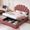 KOMHTOM Coffre 140x200 avec Rangement, Lit Capitonné avec Sommier à Lattes et Tête Réglable en Hauteur, Double pour Adolescents (A-Rose, Matelas Non Inclus)