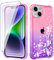 Pilaru Lovely for iPhone 14 Plus Case[2 Screen Protector] Clear Liquid Heart Glitter Soft TPU Cover Transparent Girly Shockproof Protective Phone Case for iPhone 14 Plus,Pink/Purple