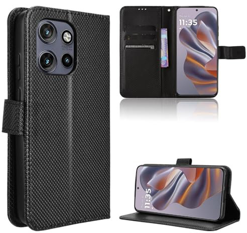 Rojeuinn Cover per Motorola Edge 50 Neo custodie,Premium Portafoglio Magnetica Flip Case,Custodia con fibra di carbonio-Nero