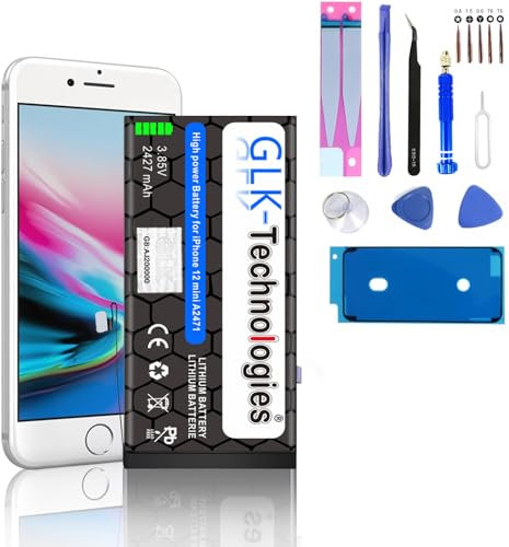 High Power Ersatzakku kompatibel mit Apple iPhone 12 Mini A2176, A2398, A2400, A2399 GLK-Technologies Battery accu 2427mAh Akku inkl. Profi Werkzeug Set Kit NUE
