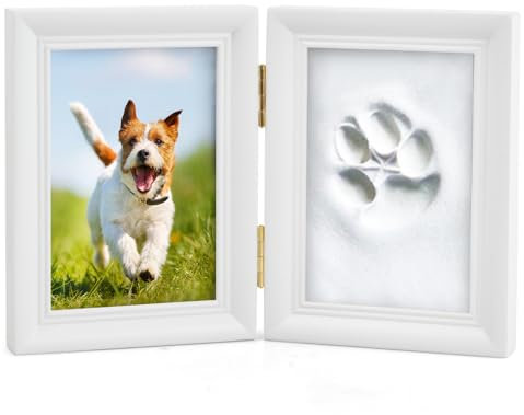 Pfotenabdruck Set für Hunde, Katze und Hund Holzbilderrahmen, Haustier Erinnerungs 3D Gipsdruck, Haustier Pfotenabdruck Bilderrahmen Set, Andenkenkasten für Hund und Katze Pfotenabdrücke