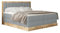 DomiMeble Boxspringbett ALMA – Hochwertiges Polsterbett 140 x 200 cm mit Komfort-Matratzen und Eichenholz Dekor – Elegante LED-Beleuchtung für Modernes Schlafzimmer Farbe Hellgrau