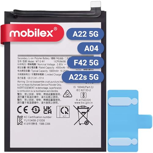 MOBILEX® Interner Akku für Samsung Galaxy A04 / A04e / A14 (4G / 5G) / A22 5G / F42 5G (WT-S-W1 / Scud-WT-W1 / EB-BA226ABY), Ersatzteil, 5000 mAh, OEM, Originalkapazität