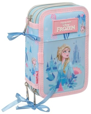 safta Frozen Ice Magic Schulmäppchen mit 37 Zubehörteilen, Federmäppchen für Kinder, ideal für Kinder von 5 bis 14 Jahren, bequem und vielseitig, Qualität und Widerstandsfähigkeit, 12,5 x 5,5 x 19,5