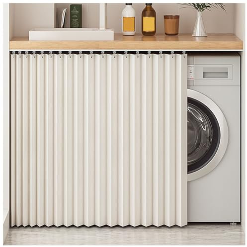 Cortinas de Gabinete, Cortinas Debajo del Fregadero con Rieles Deslizantes Cortinas de Armario Cocina Impermeables Cortinas Multifuncionales Cortina de Gabinete de Zapatos(Beige,Curtain H 80cm/60cm t
