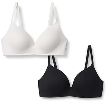 Amazon Essentials Women's Wire-Free Cotton Jersey Lined Moulded T-Shirt Plunge Bralette, Pack of 2