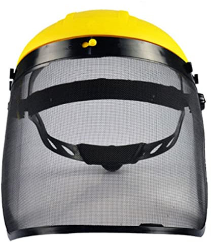 Visiera protettiva in policarbonato Schermo facciale in rete montato sulla testa Schermo di sicurezza per decespugliatore a catena Schermo facciale in policarbonato giallo Visiera in rete Schermo di s