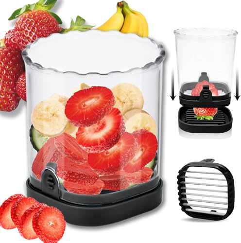 Hendiy Strawberry Slicer with Stainless Blades | Egg & Fruit Slicer Cup for Banana, Cucumber, Mushroom | ABS Detachable Kitchen Gadget - Precision Berry Cutter Tool (Black, 1-Pack)