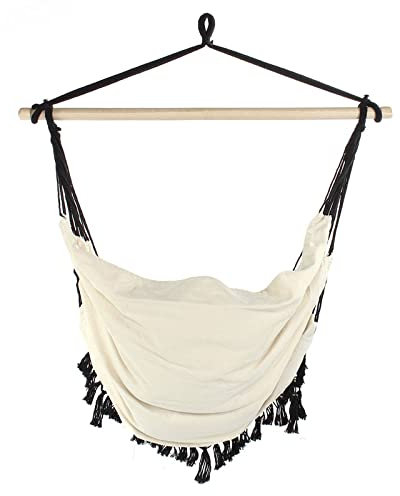 KANBUN Hammock Chair Swing Polyester Cotton Hanging Rope Chair with Tassel Plus Wooden Stick for Indoor Patio Garden Superior Comfort