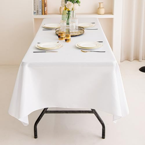 4 Stück Biertischtischdecke 100 x 250 cm, Biertischhusse Weiß Biertisch Tischdecke, Waschbar Polyester Rechteckige Tischdecke für Partys im Freien, Bankette