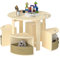 Puecrof Kindertisch mit 3 Hockern & Stauraum – Runde Sitzgruppe aus Holz für Kinderzimmer, Spiel & Basteln – Platzsparendes Design in Naturweiß