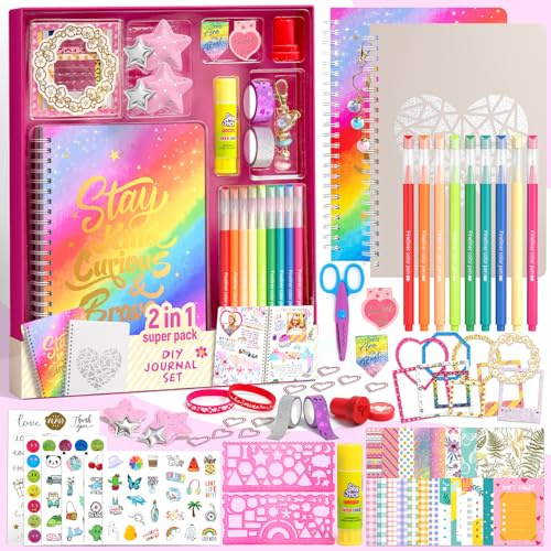 Tagebuch Teenager Mädchen Geschenke, Journal Set Mädchen 8+ Jahre (2 Pack) | Scrapbook Set und Schreibwaren Teenager Mädchen Set, Basteln Kreatives Spielzeug Geschenk Mädchen 8 9 10 11 12 13 14+ Jahre