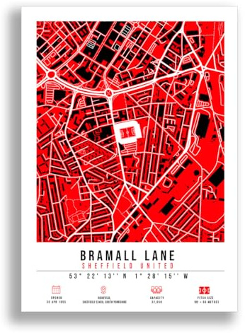 Mounted Gifts Trading Bramall Lane Stadium Map Minimalist A4/A3 Poster Photo Print Framed Gift Sheffield United (A4 Poster Only)