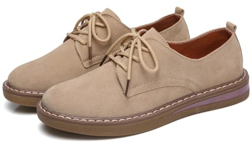 Mocasines Casual de Mujer con Cordones Cómodos Zapatos Planos de Ante para Oficina Negocio Conduciendo