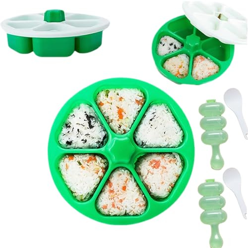Onigiri Form 6 in 1 Set, Wiederverwendbarer Dreieckiger Sushi Maker mit Reislöffel, Kleine Reiskugel-Shaker, DIY Antihaft-Reisbällchen-Form für Zuhause, Familien, Anfänger, Camping und Bento-Dekoratio