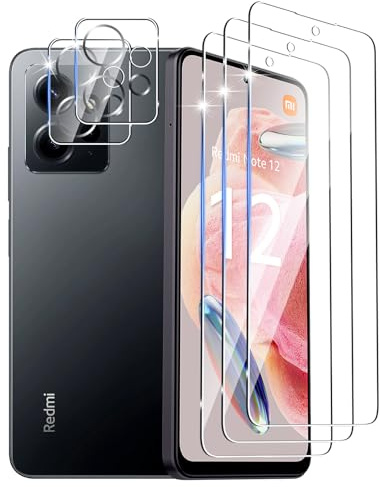 DXULWLM 3+2 Piezas Cristal Templado para Xiaomi Redmi Note 12 4G,con protector de Lente de cámara,HD transparente,Dureza 9H,Sin Burbujas,Anti-Arañazo Protector de Pantalla